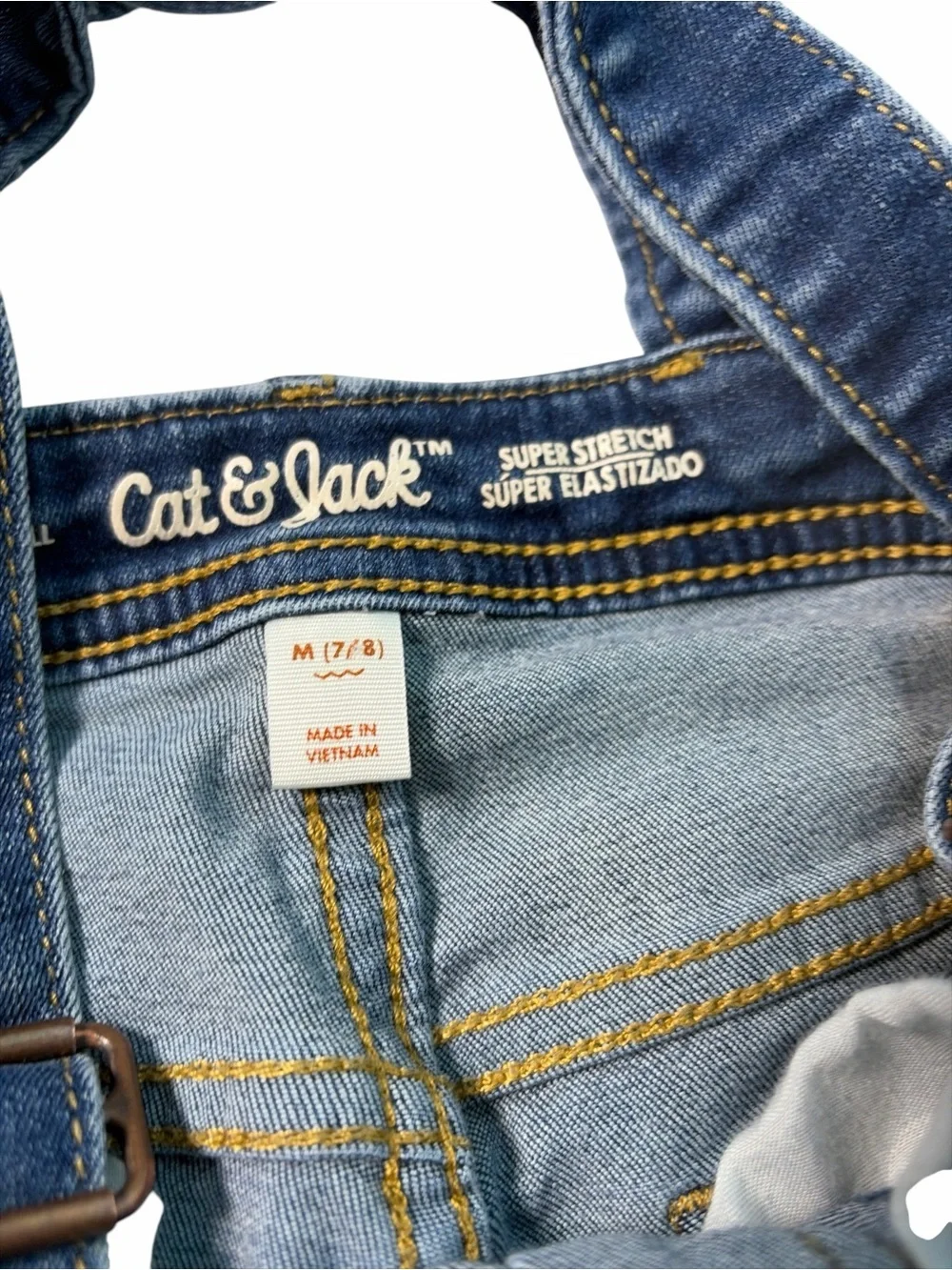 Cat & Jack Girls Size M 7/8 Straight Leg Denim Overalls Medium Wash